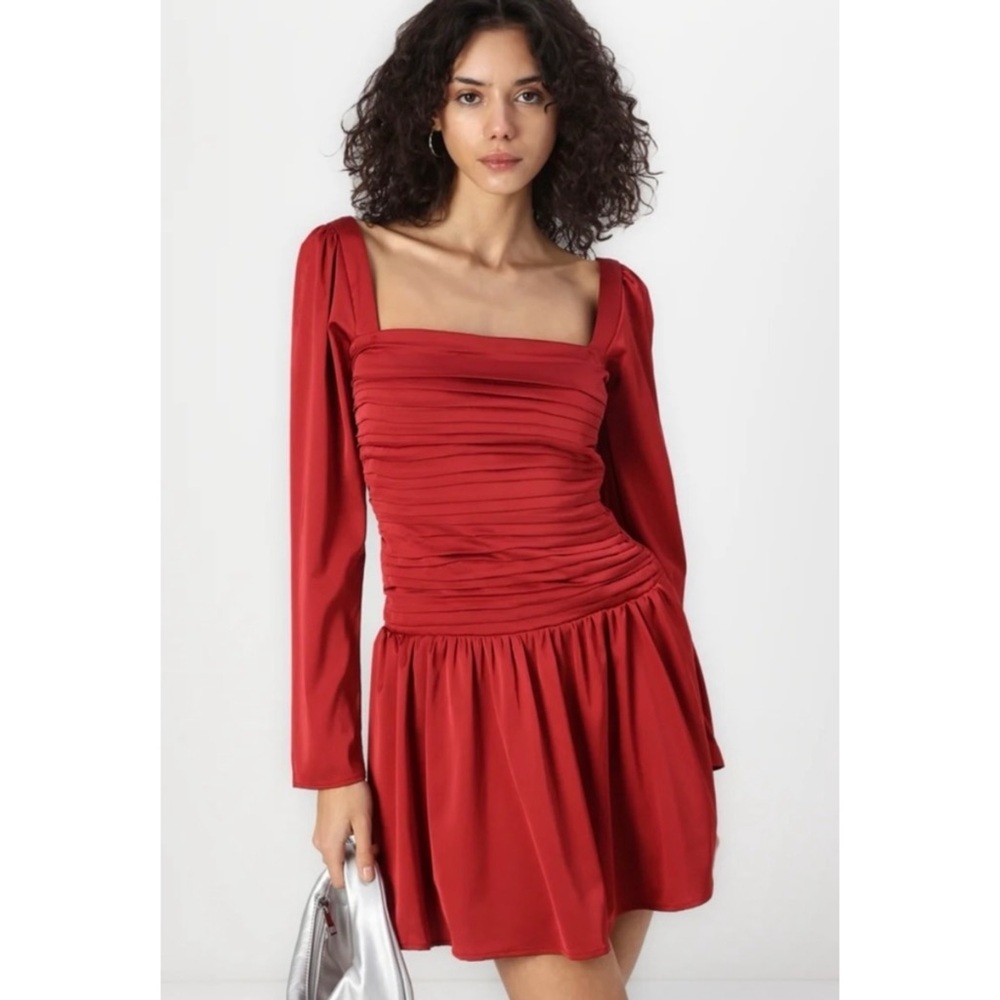 Abercrombie and Fitch Emerson Drop-Waist Satin Dress Scarlet Crimson Red NEW